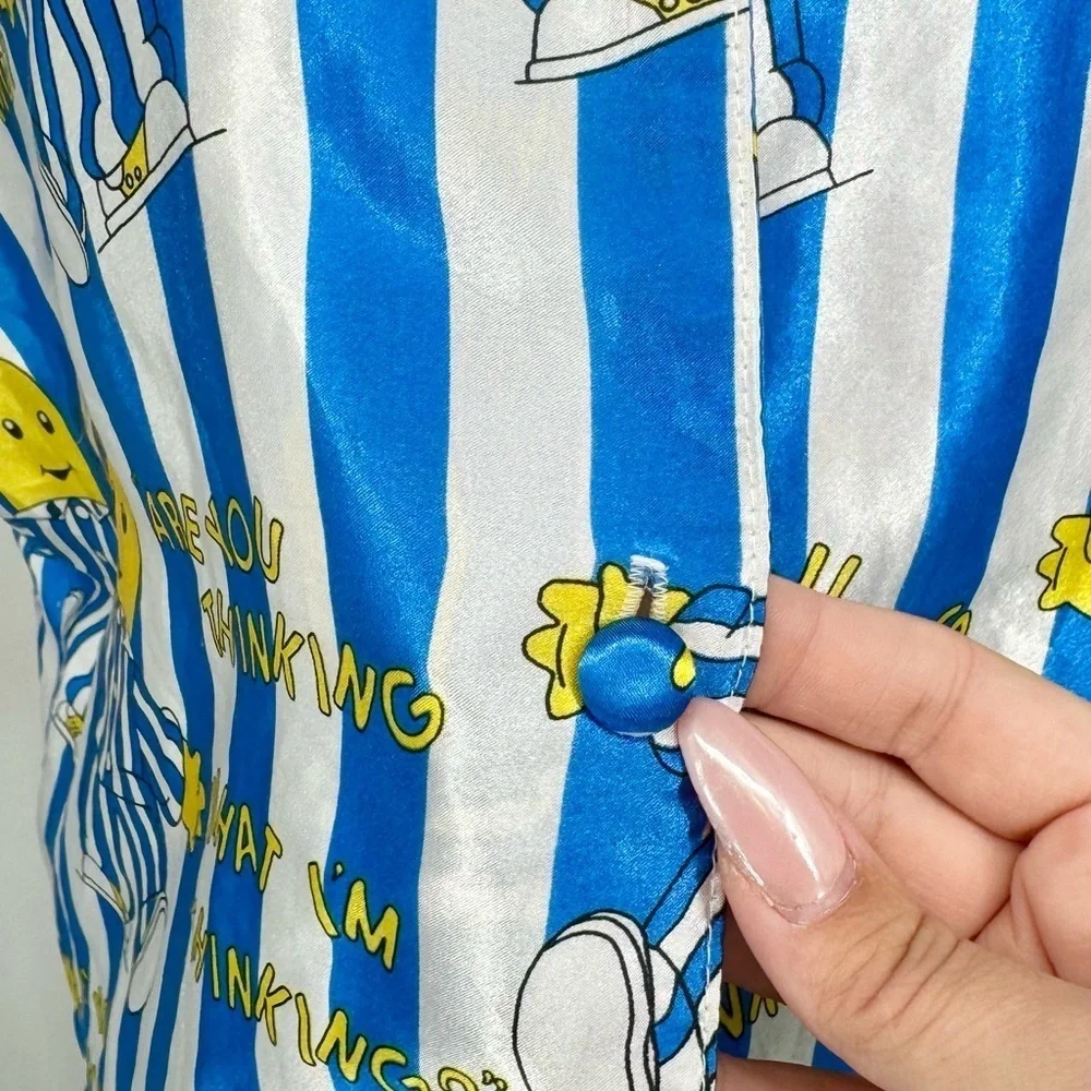 VINTAGE 90s Davenport Bananas in Pyjamas Polyester Satin Stripe Pajama Short Set